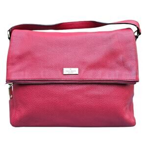 Kate Spade Highland Place Maria Purse Foldover Flap Bag Red Pebbled Leather Gold